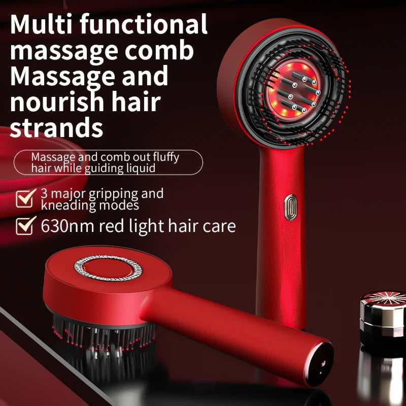 Electric Massage Comb with Vibration Red Light Therapy Scalp Brush Hair Growth Anti-Hair Loss Liquid Oil Applicator Hair Care